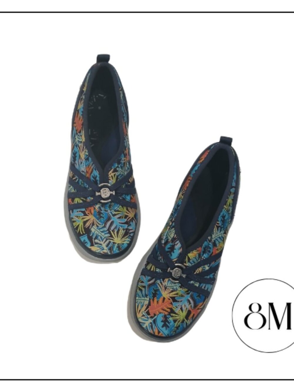 Bzees For Life Stride Navy‎ Multicolor Tropical Print Slip-On Flats